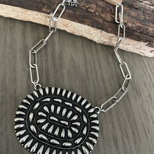 Large Silver Oval Southwestern Concho Pendant Necklace